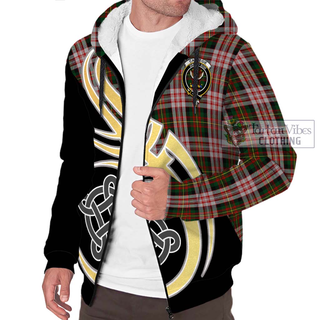 Carnegie Dress Tartan Sherpa Hoodie with Family Crest and Celtic Symbol Style - Tartan Vibes Clothing