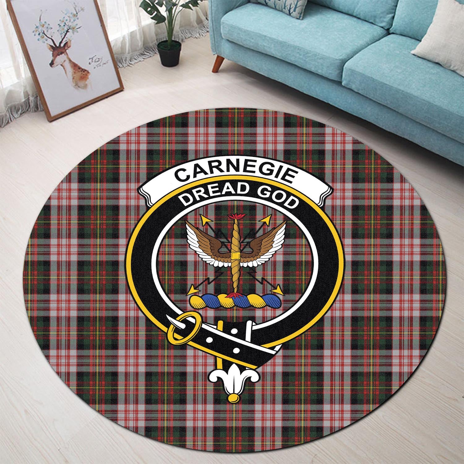 Carnegie Dress Tartan Round Rug with Family Crest - Tartanvibesclothing