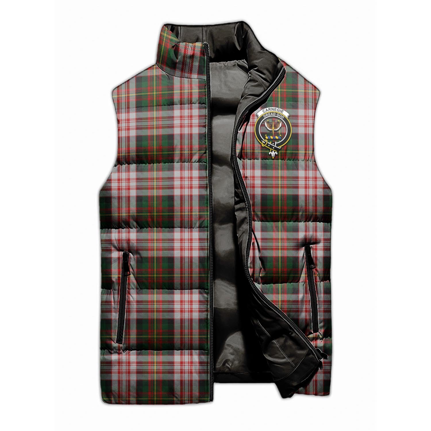 Carnegie Dress Tartan Sleeveless Puffer Jacket with Family Crest - Tartanvibesclothing