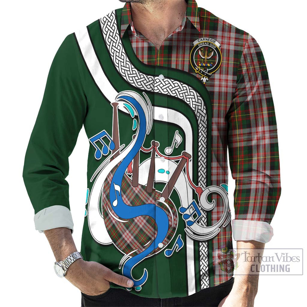 Carnegie Dress Tartan Long Sleeve Button Shirt with Epic Bagpipe Style - Tartanvibesclothing Shop