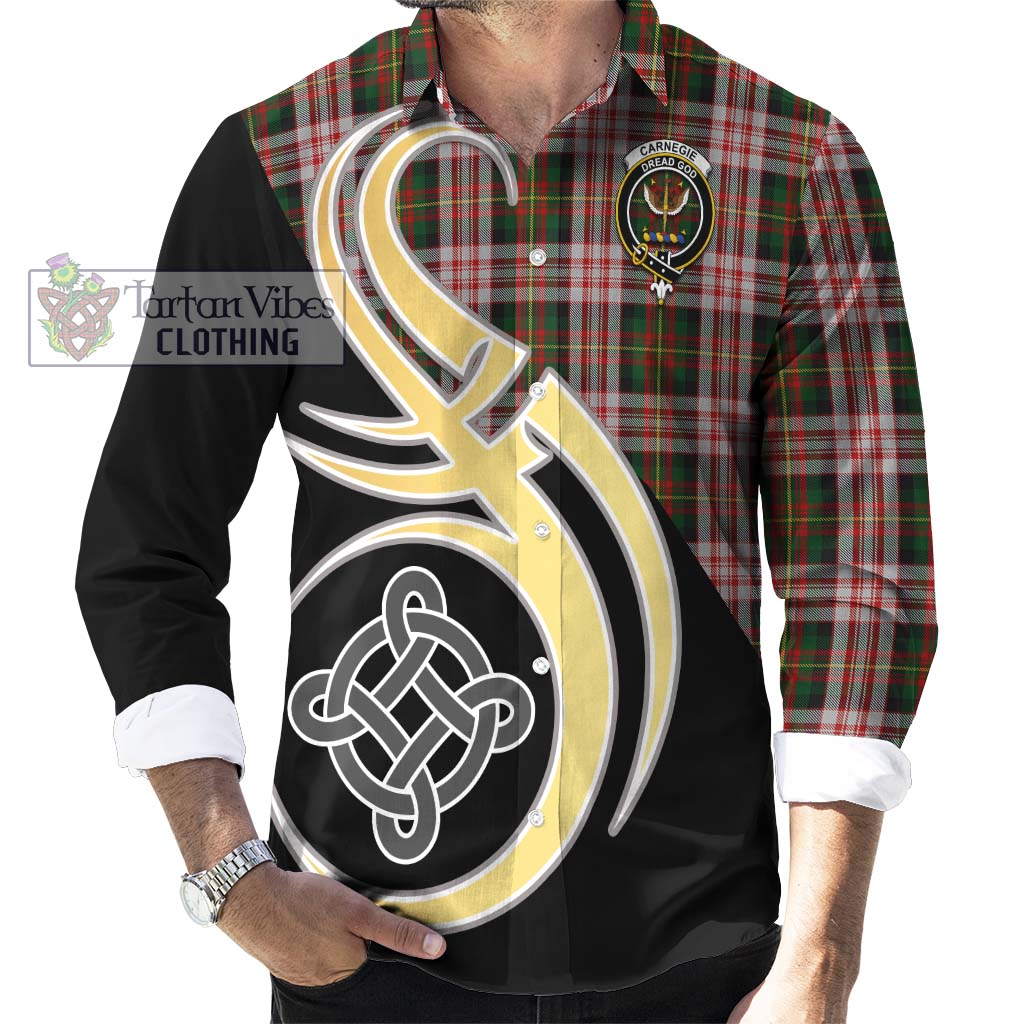 Carnegie Dress Tartan Long Sleeve Button Shirt with Family Crest and Celtic Symbol Style - Tartan Vibes Clothing