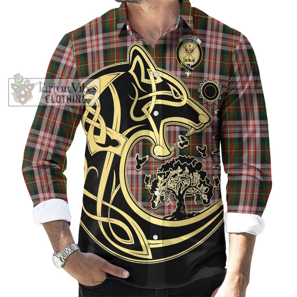 Carnegie Dress Tartan Long Sleeve Button Shirt with Family Crest Celtic Wolf Style - Tartan Vibes Clothing