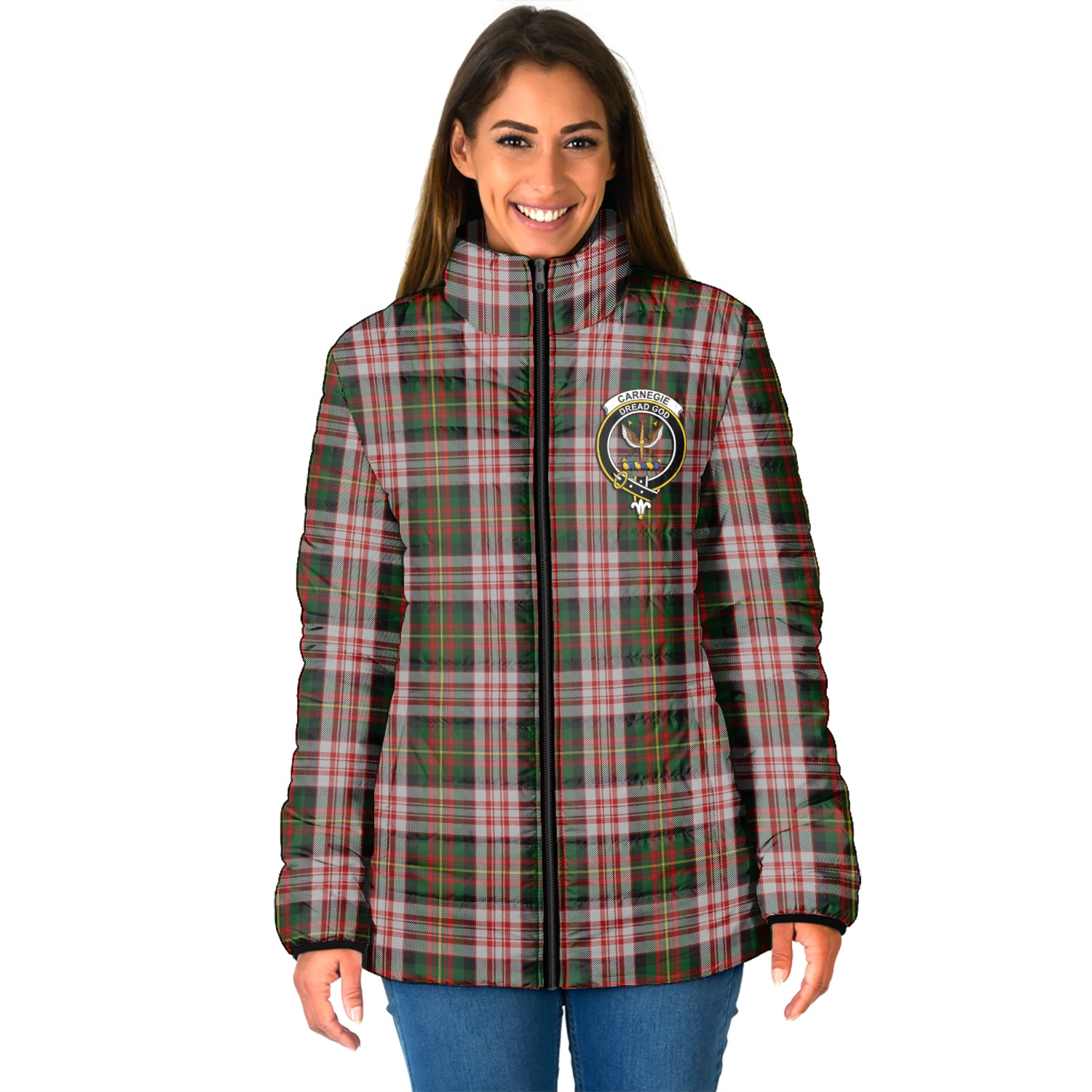 Carnegie Dress Tartan Padded Jacket with Family Crest - Tartan Vibes Clothing