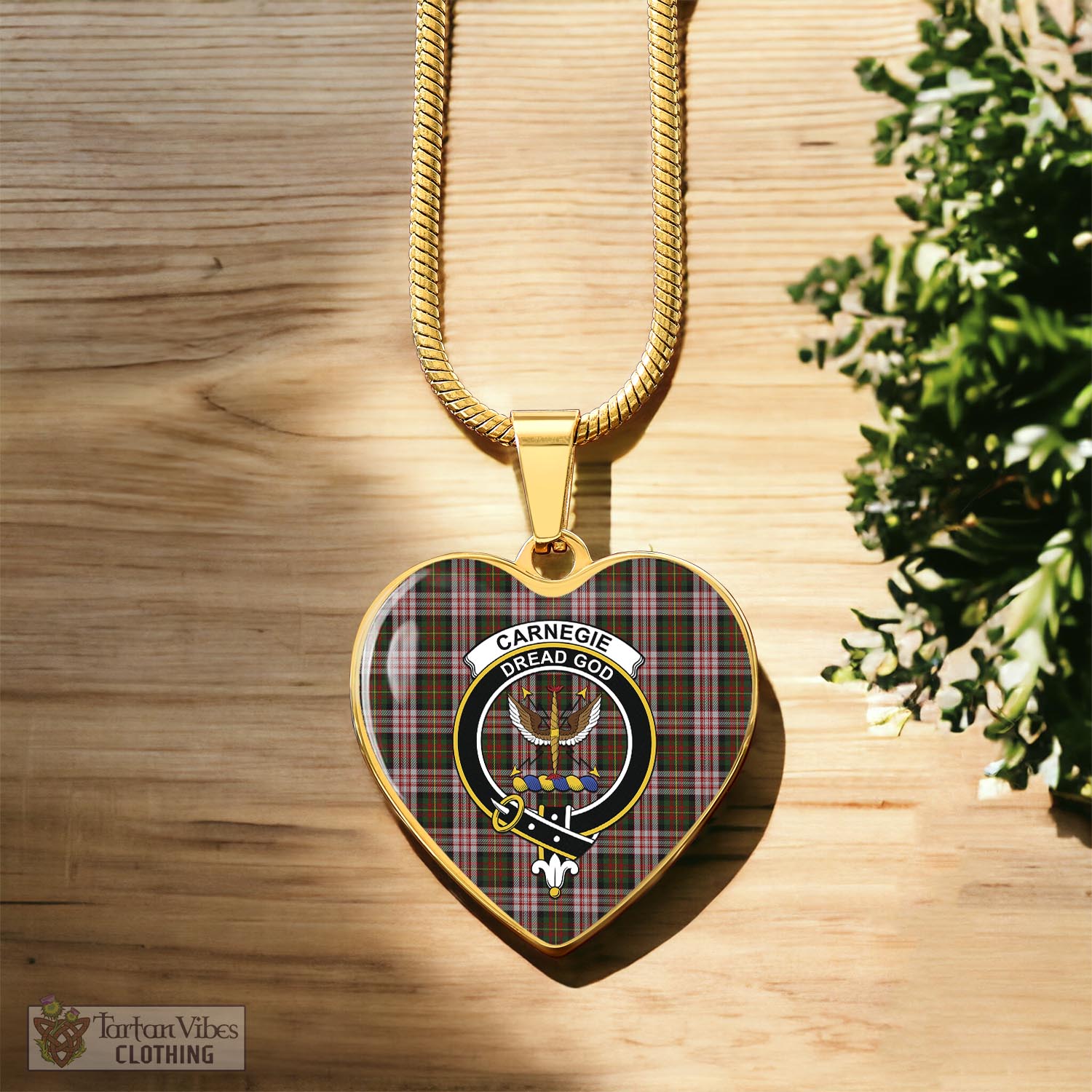 Tartan Vibes Clothing Carnegie Dress Tartan Heart Necklace with Family Crest