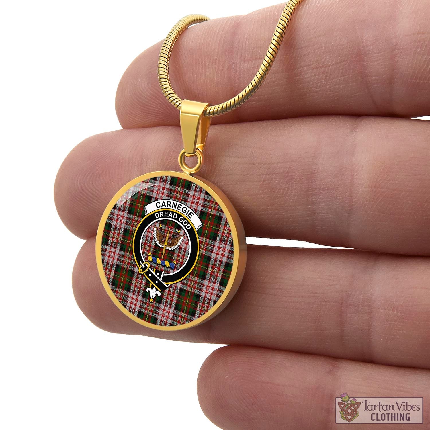 Tartan Vibes Clothing Carnegie Dress Tartan Circle Necklace with Family Crest