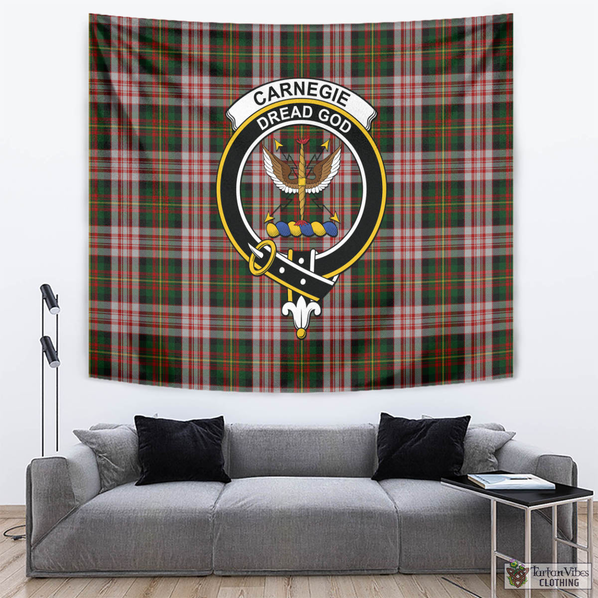 Tartan Vibes Clothing Carnegie Dress Tartan Tapestry Wall Hanging and Home Decor for Room with Family Crest