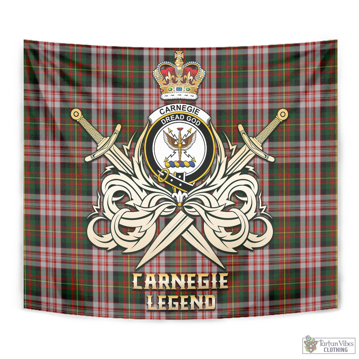 Tartan Vibes Clothing Carnegie Dress Tartan Tapestry with Clan Crest and the Golden Sword of Courageous Legacy