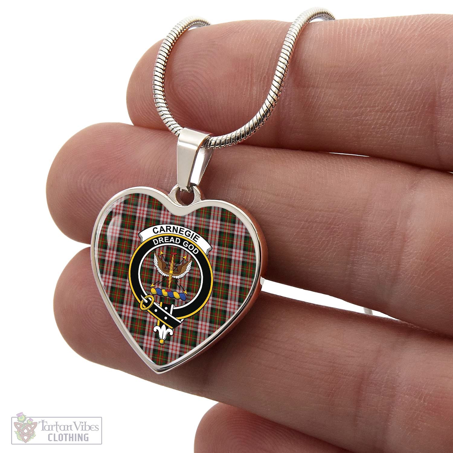 Tartan Vibes Clothing Carnegie Dress Tartan Heart Necklace with Family Crest