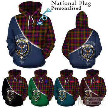 Carnegie Modern Tartan Hoodie with Personalised National Flag and Family Crest Half Style