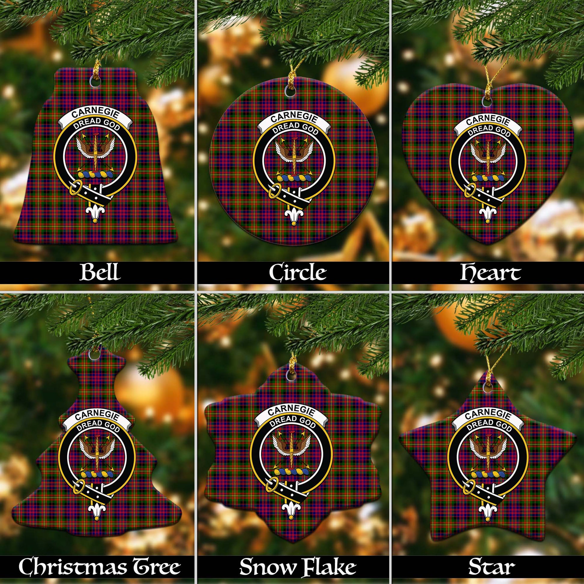 Carnegie Modern Tartan Christmas Ornaments with Family Crest Ceramic Bell Pack 1: ornament * 1 piece - Tartanvibesclothing