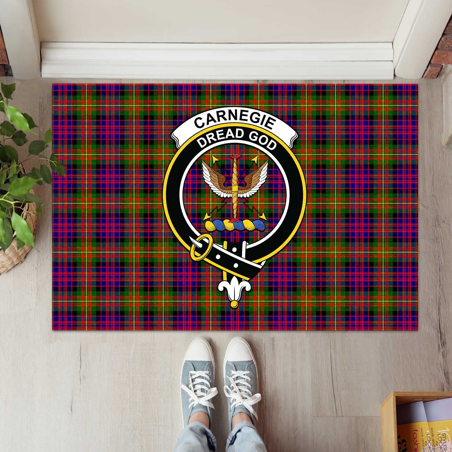 Carnegie Modern Tartan Door Mat with Family Crest - Tartanvibesclothing