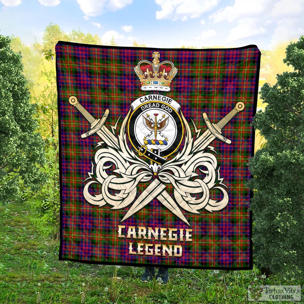 Tartan Vibes Clothing Carnegie Modern Tartan Quilt with Clan Crest and the Golden Sword of Courageous Legacy