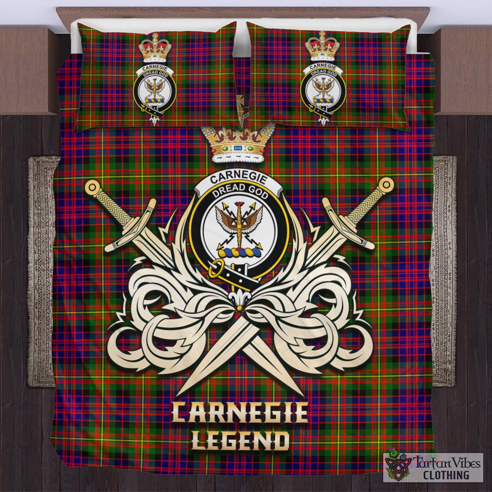 Tartan Vibes Clothing Carnegie Modern Tartan Bedding Set with Clan Crest and the Golden Sword of Courageous Legacy