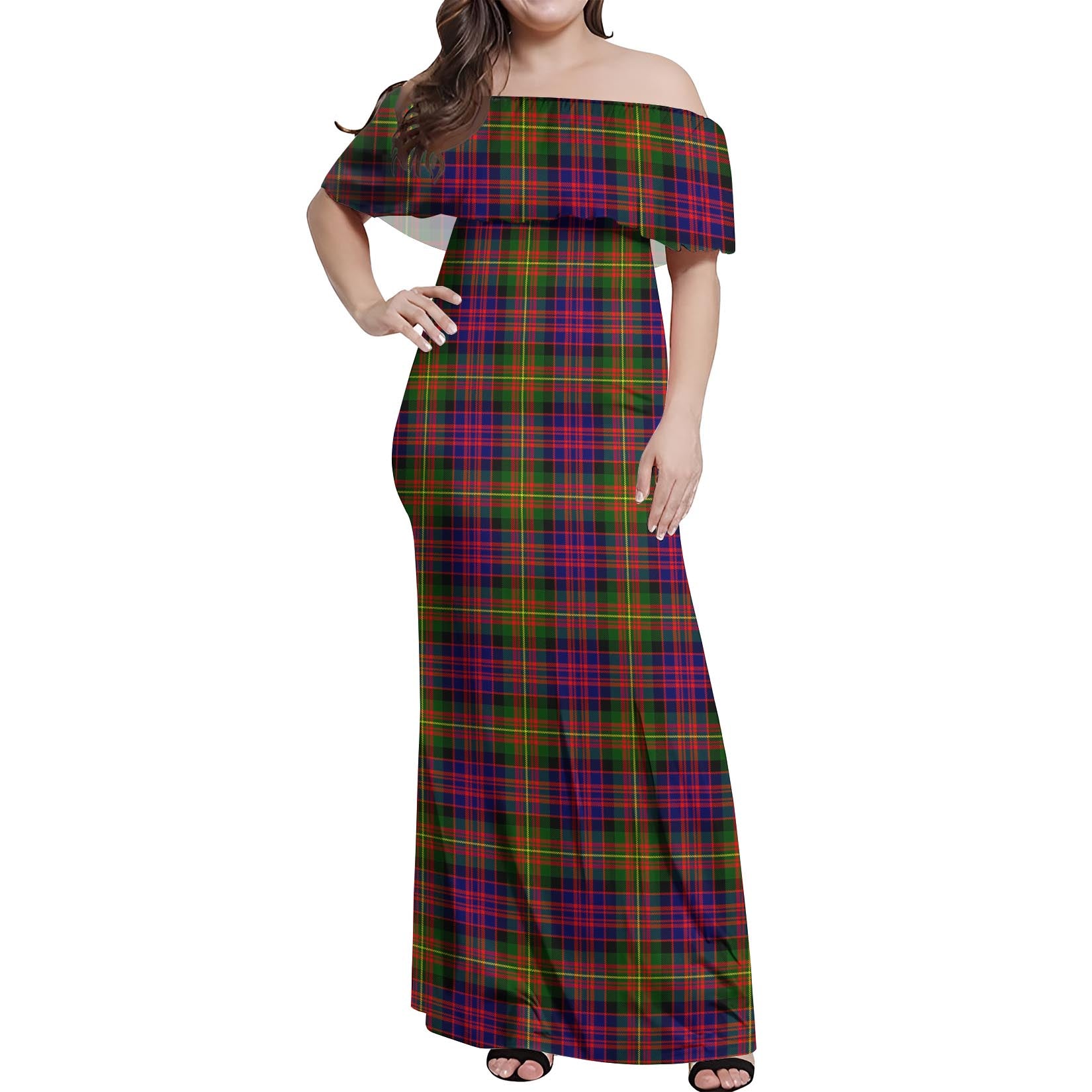 Carnegie Modern Tartan Off Shoulder Long Dress Women's Dress - Tartanvibesclothing