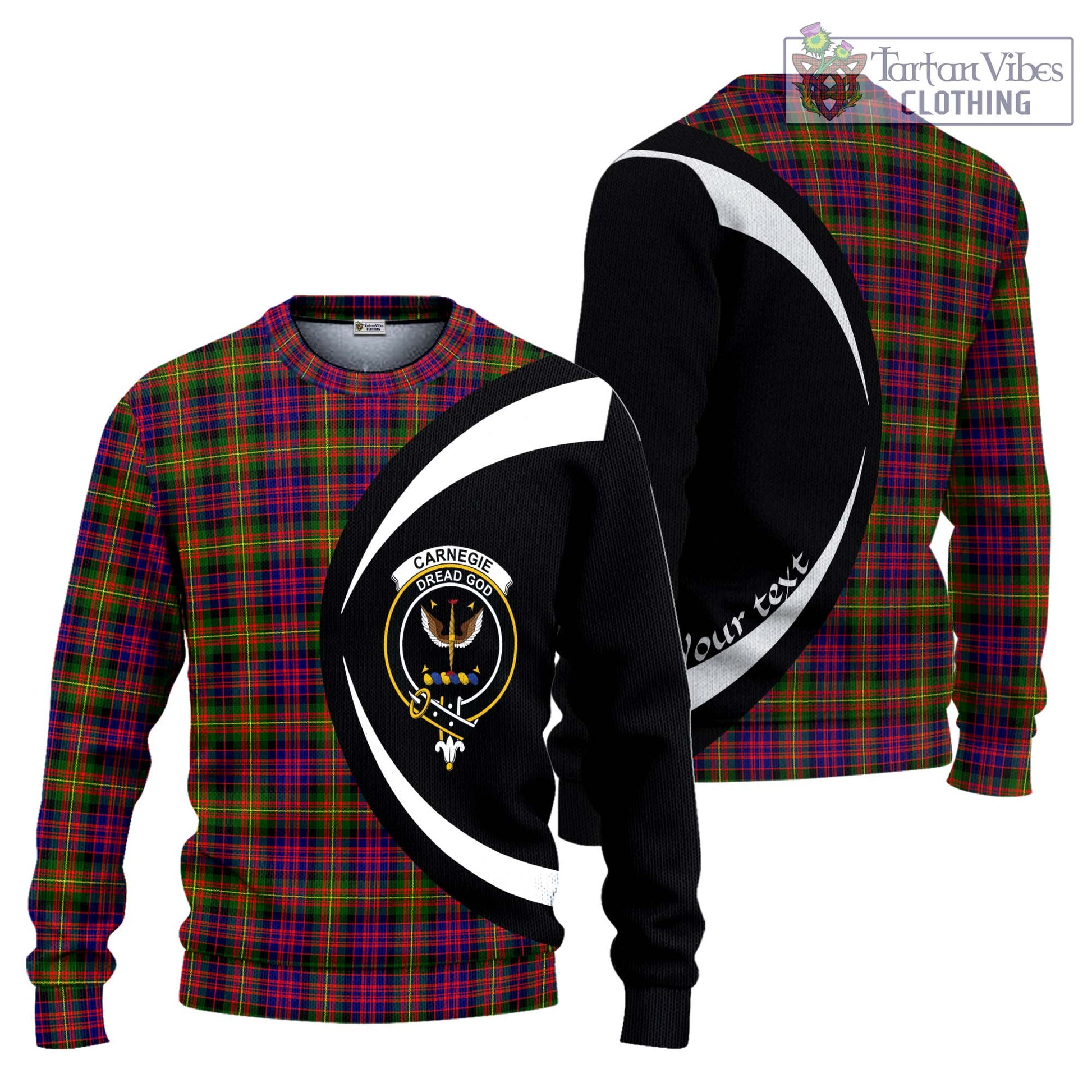 Tartan Vibes Clothing Carnegie Modern Tartan Knitted Sweater with Family Crest Circle Style