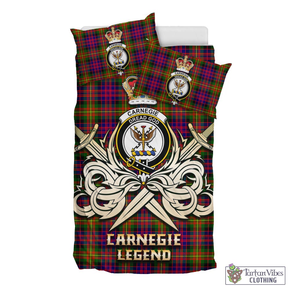 Tartan Vibes Clothing Carnegie Modern Tartan Bedding Set with Clan Crest and the Golden Sword of Courageous Legacy