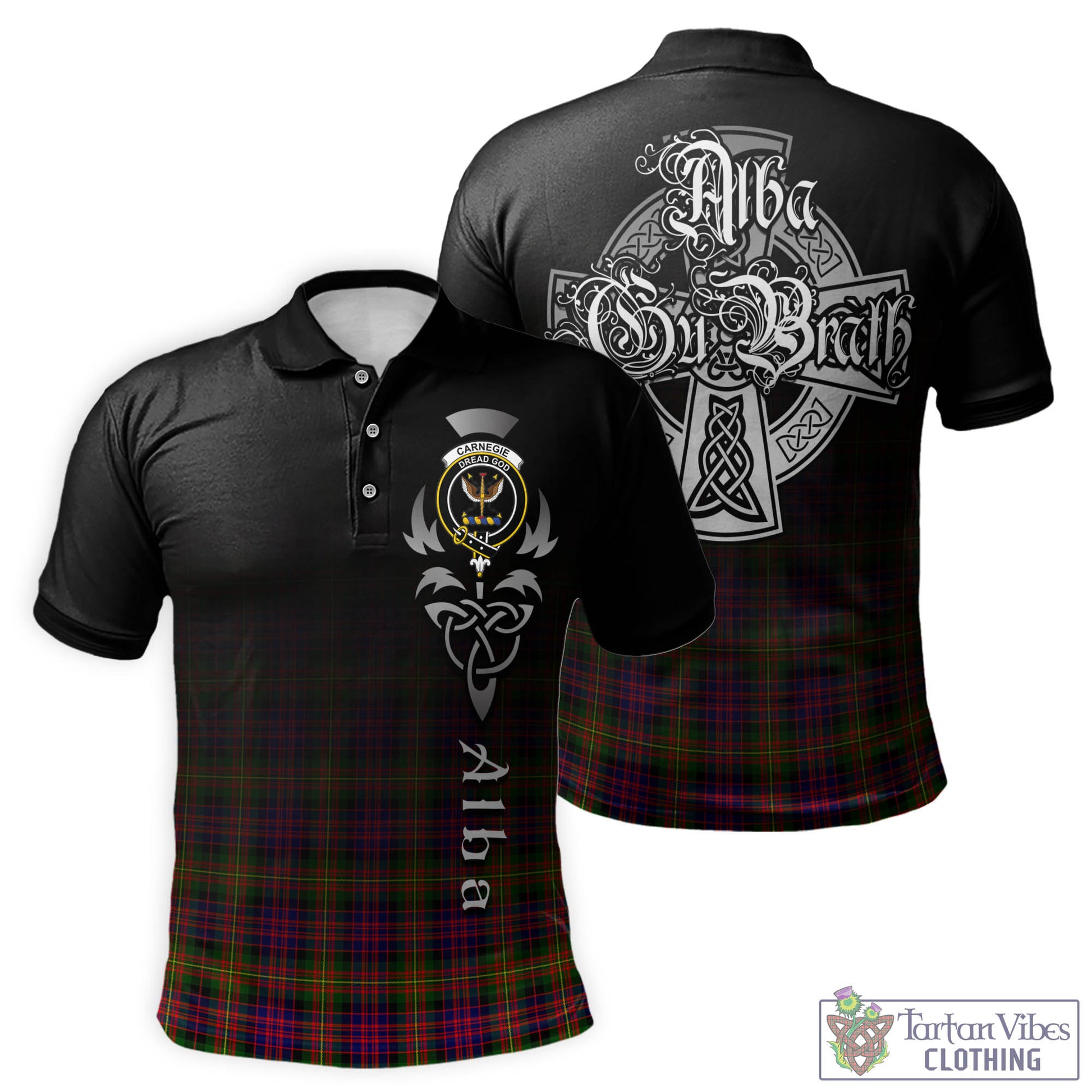 Tartan Vibes Clothing Carnegie Modern Tartan Polo Shirt Featuring Alba Gu Brath Family Crest Celtic Inspired