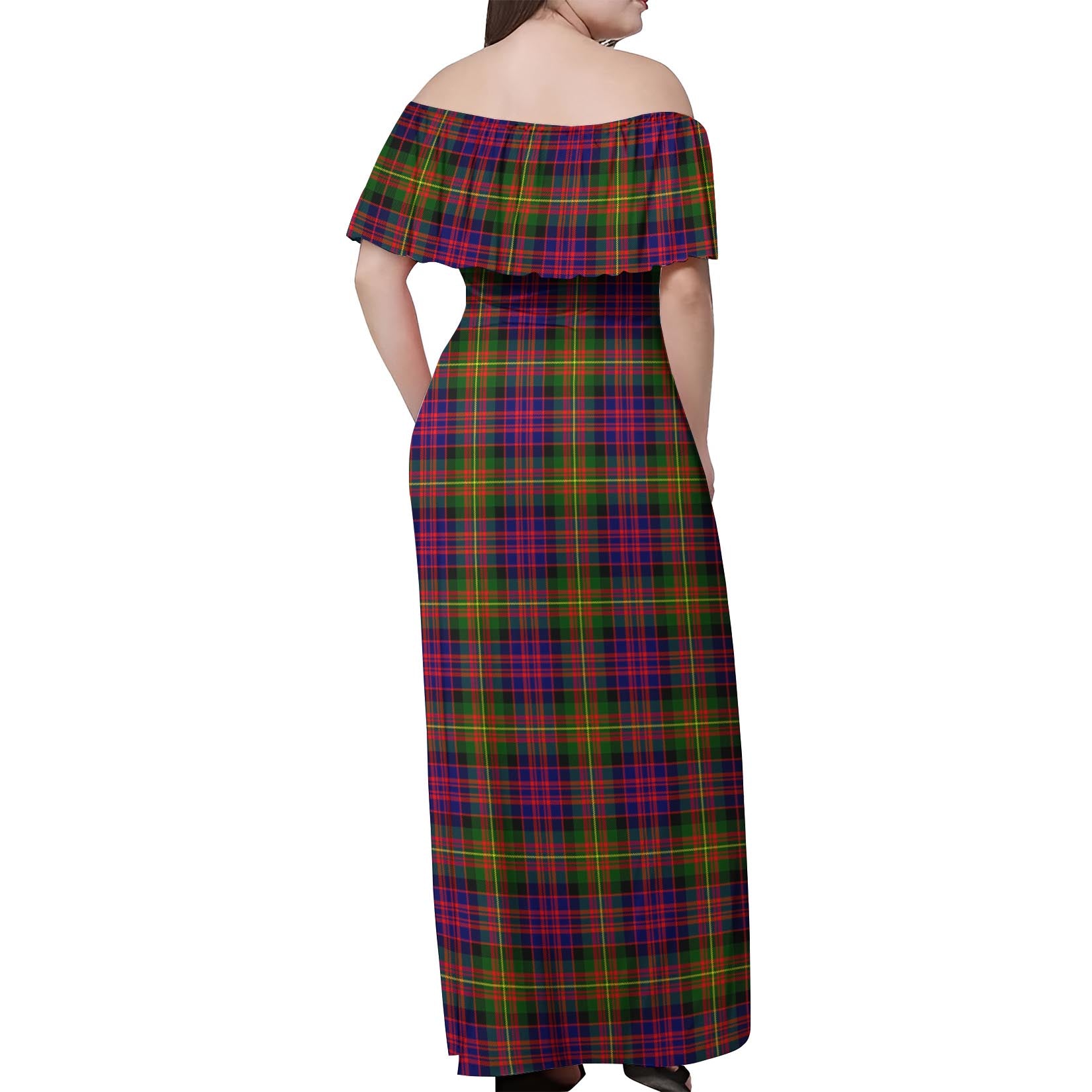 Carnegie Modern Tartan Off Shoulder Long Dress - Tartanvibesclothing