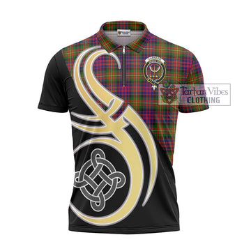 Carnegie Modern Tartan Zipper Polo Shirt with Family Crest and Celtic Symbol Style