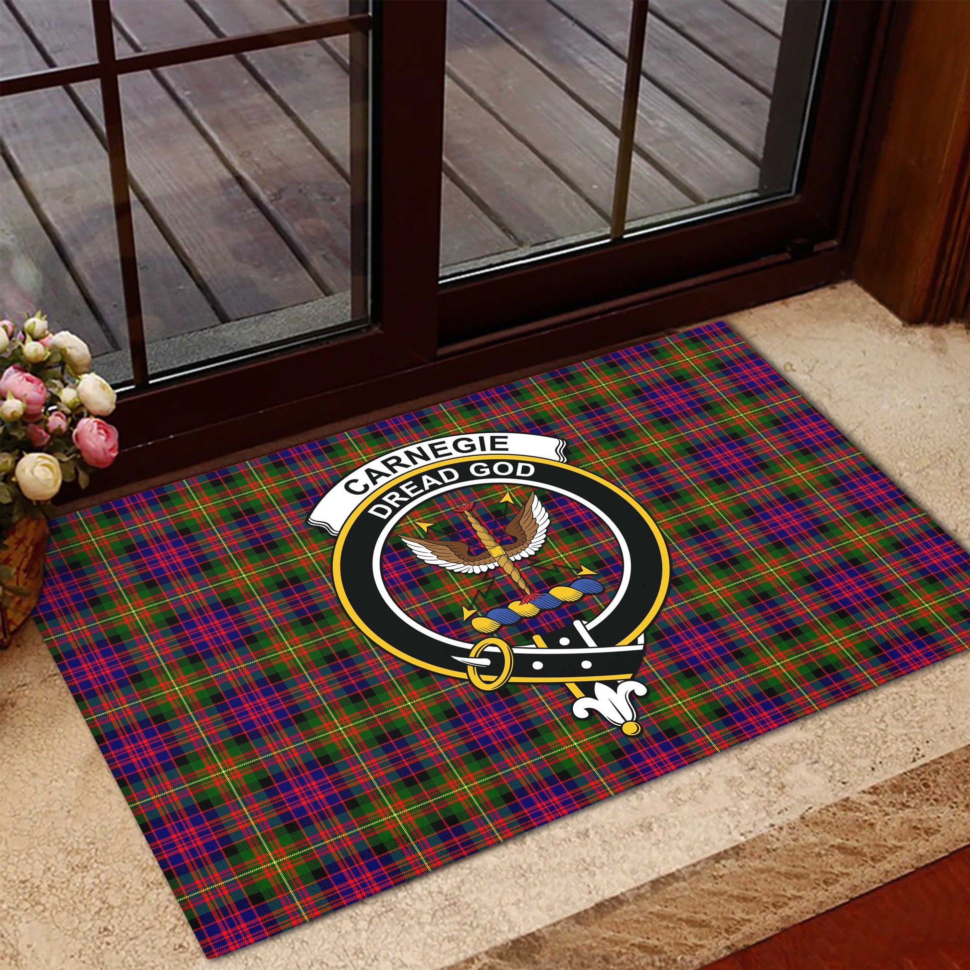 Carnegie Modern Tartan Door Mat with Family Crest - Tartanvibesclothing