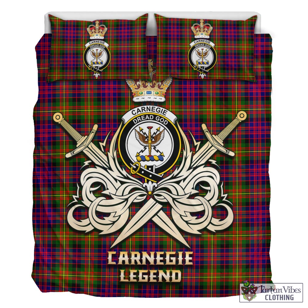 Tartan Vibes Clothing Carnegie Modern Tartan Bedding Set with Clan Crest and the Golden Sword of Courageous Legacy