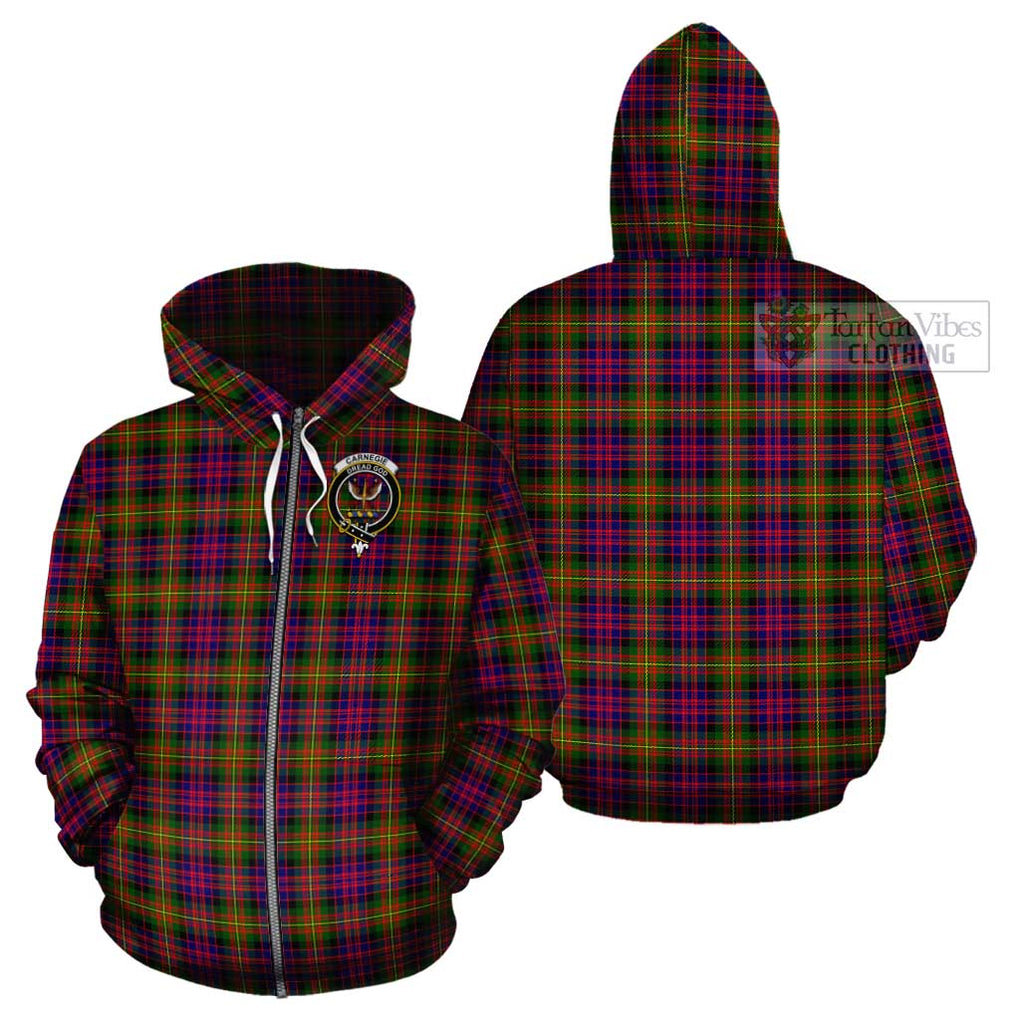 Carnegie Modern Tartan Cotton Hoodie with Family Crest Zip Hoodie - Tartan Vibes Clothing