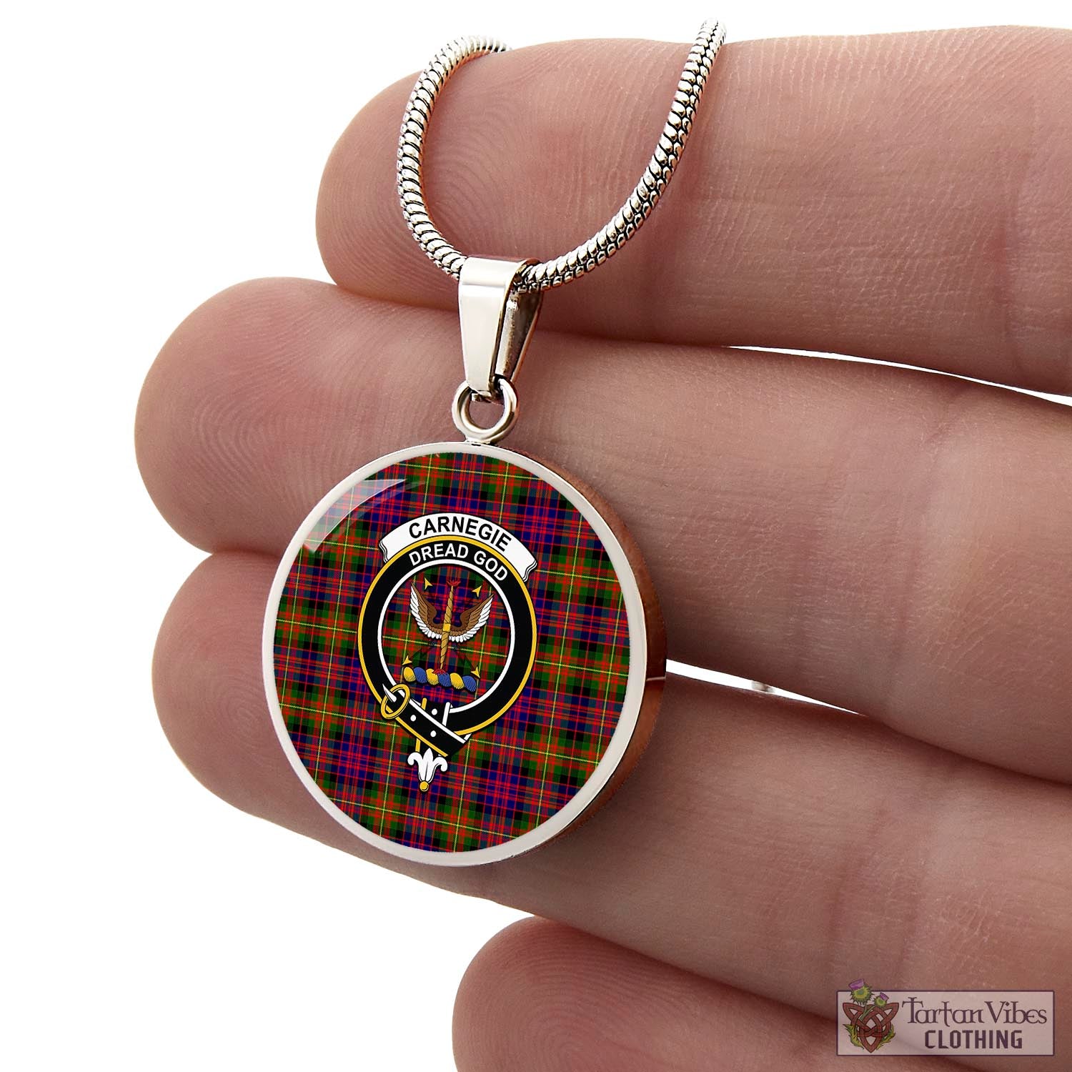 Tartan Vibes Clothing Carnegie Modern Tartan Circle Necklace with Family Crest