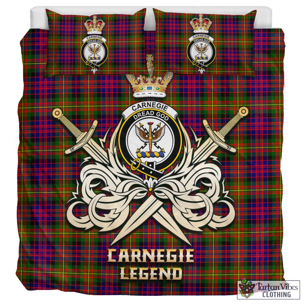 Tartan Vibes Clothing Carnegie Modern Tartan Bedding Set with Clan Crest and the Golden Sword of Courageous Legacy