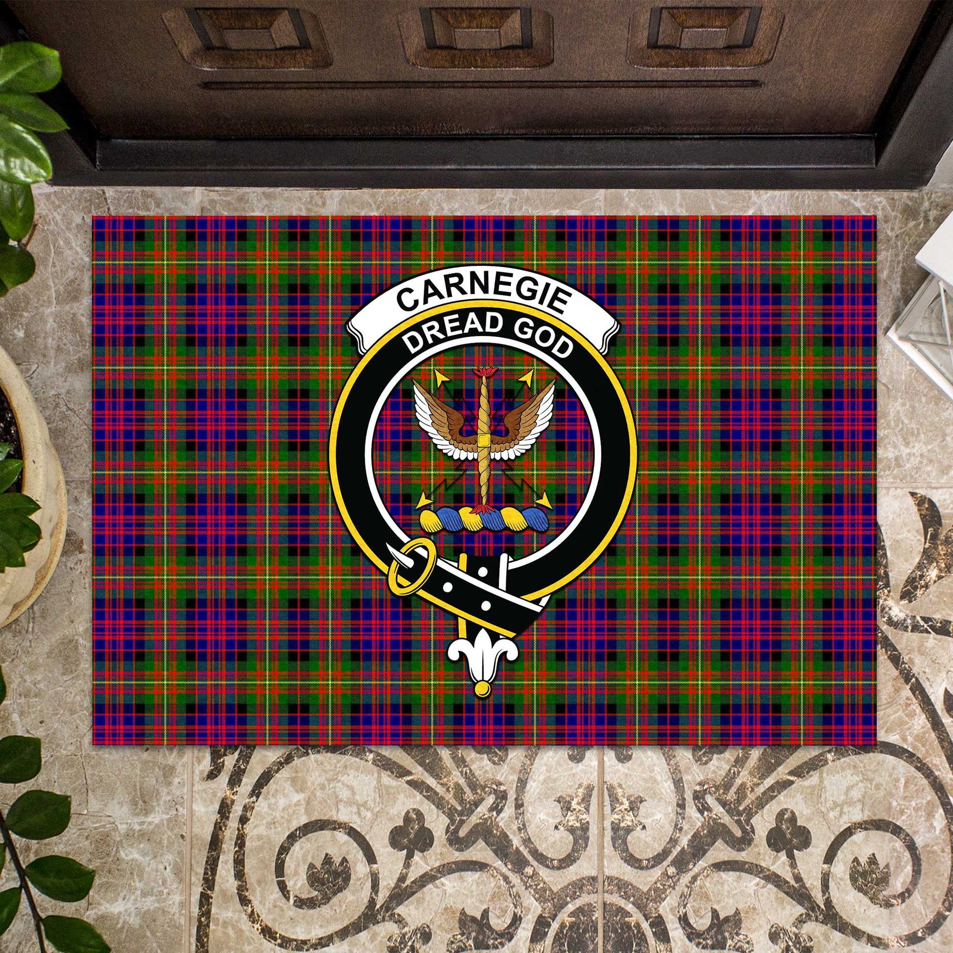 Carnegie Modern Tartan Door Mat with Family Crest - Tartanvibesclothing