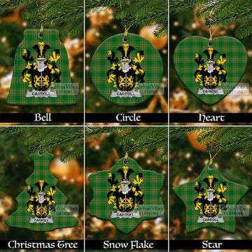 Carroll Irish Clan Tartan Christmas Ceramic Ornament with Coat of Arms