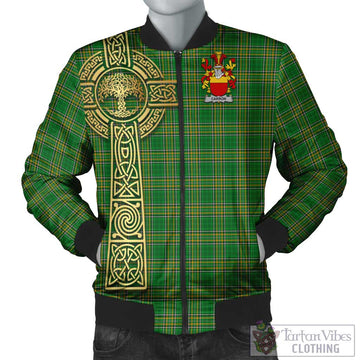 Carron Irish Clan Tartan Bomber Jacket with Coat of Arms Celtic Tree of Life Style