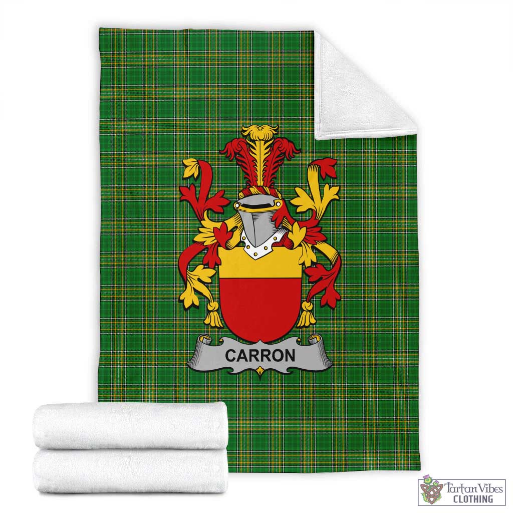 Tartan Vibes Clothing Carron Irish Clan Tartan Blanket with Coat of Arms