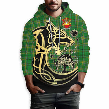 Carron Irish Tartan Hoodie with Coat of Arms Celtic Wolf Style