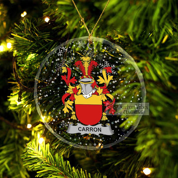 Carron Irish Clan Christmas Glass Ornament with Coat of Arms