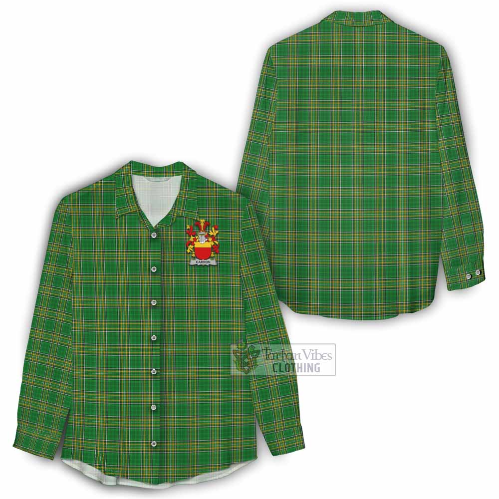 Tartan Vibes Clothing Carron Irish Clan Tartan Women's Casual Shirt with Coat of Arms