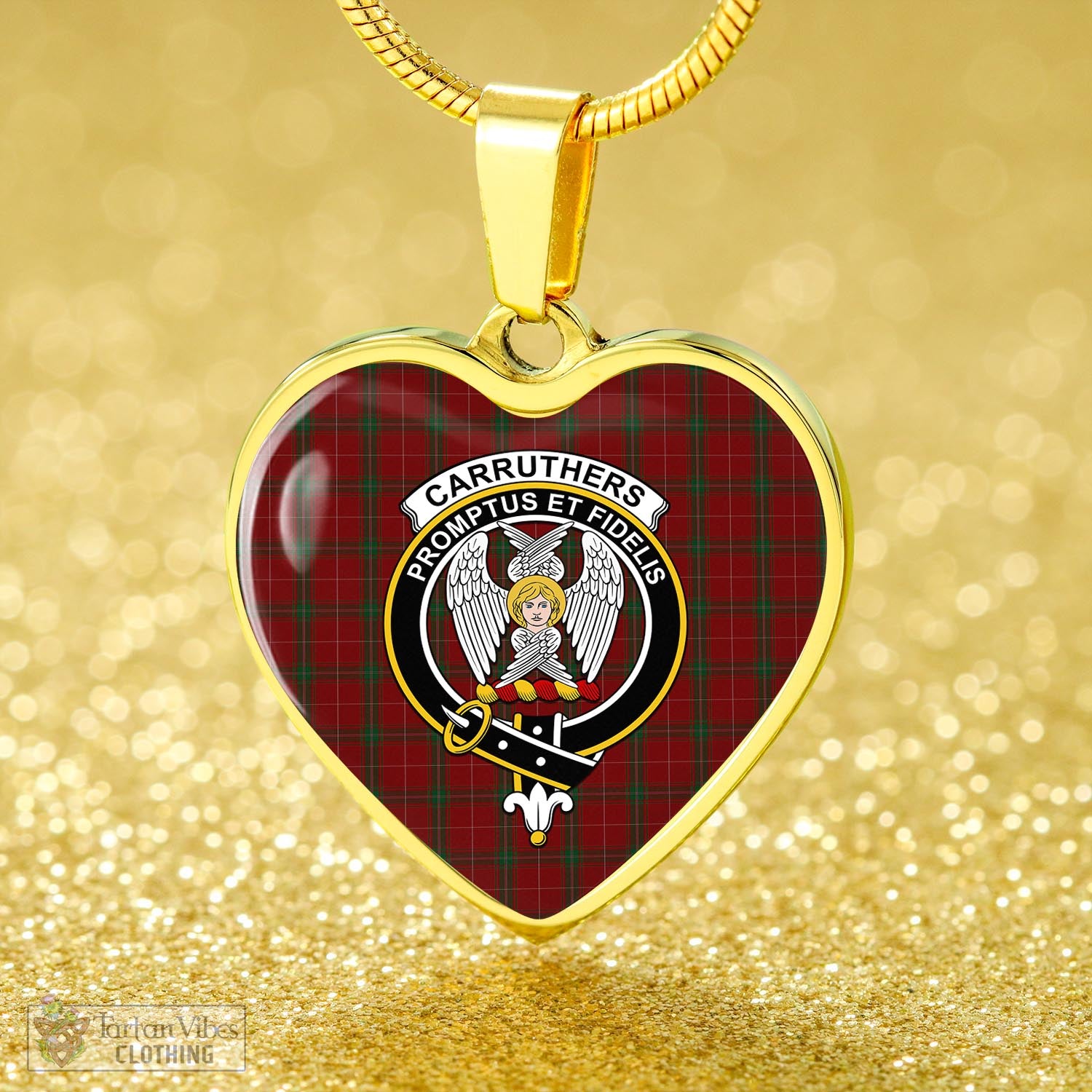 Tartan Vibes Clothing Carruthers Tartan Heart Necklace with Family Crest