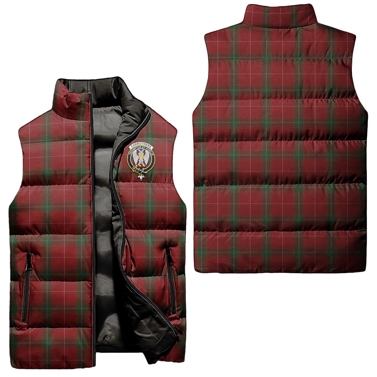 Carruthers Tartan Sleeveless Puffer Jacket with Family Crest Unisex - Tartan Vibes Clothing