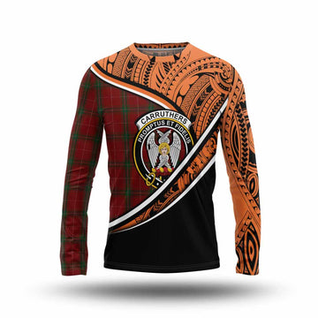 Carruthers Crest Tartan Long Sleeve T-Shirt with Polynesian Vibes Style - Orange Version