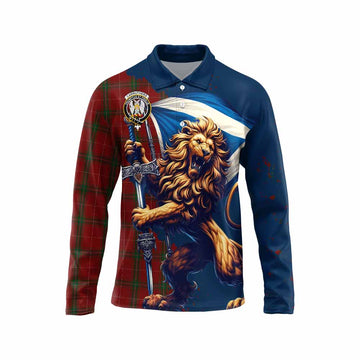 Carruthers Tartan Family Crest Long Sleeve Polo Shirt with Scottish Majestic Lion