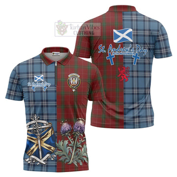 Carruthers Tartan Zipper Polo Shirt Happy St. Andrew's Day Half Tartan Style