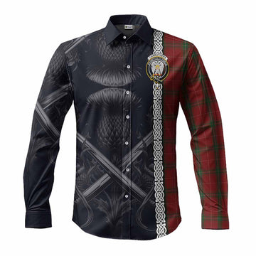 Carruthers Tartan Long Sleeve Button Shirt with Family Crest Cross Sword Thistle Celtic Vibes