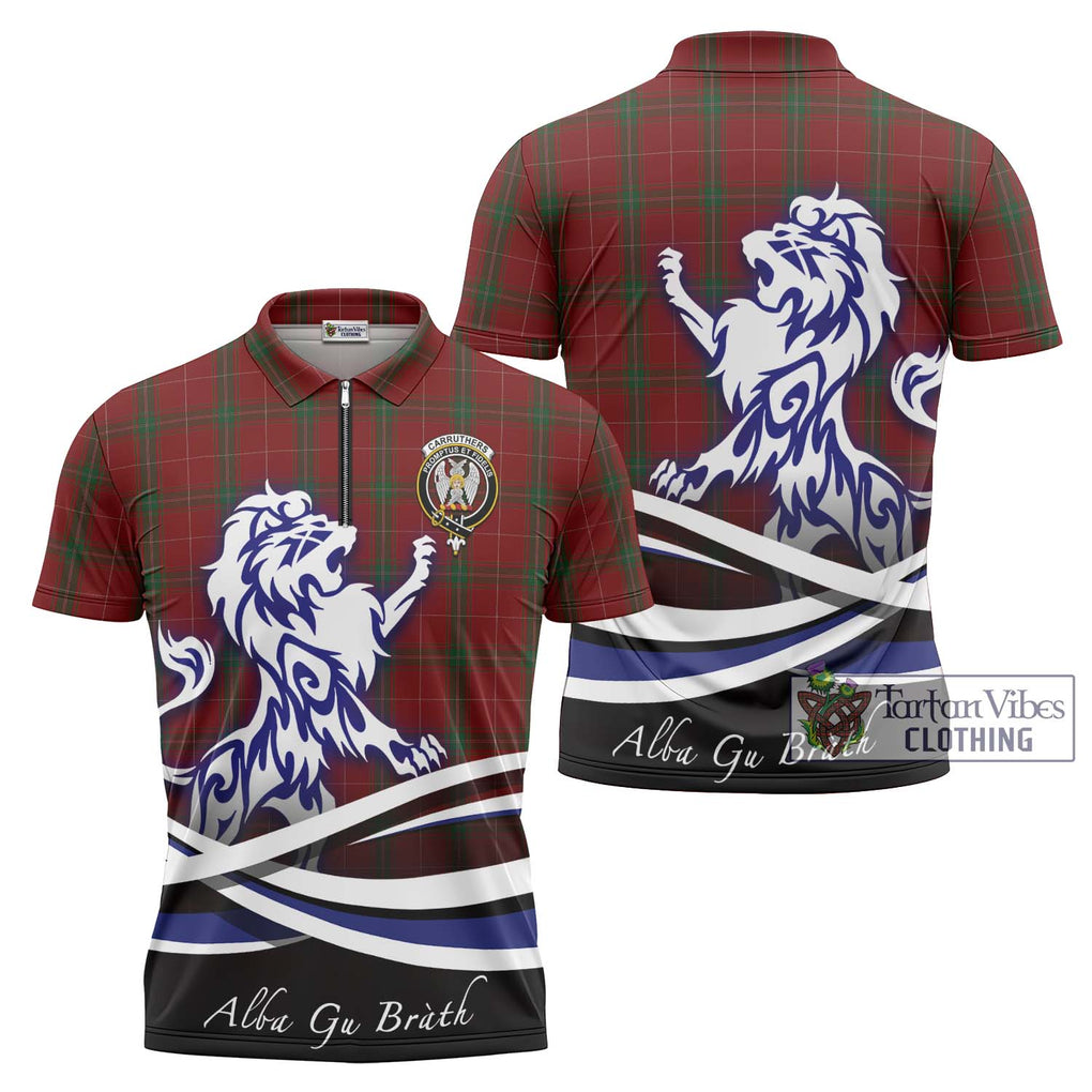 Carruthers Tartan Zipper Polo Shirt with Alba Gu Brath Regal Lion Emblem Unisex - Tartanvibesclothing Shop