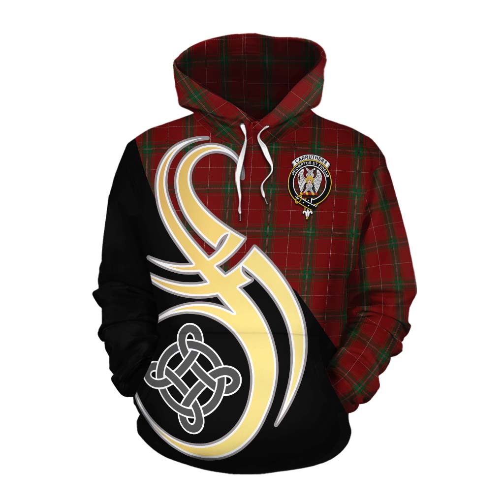 Tartan Vibes Clothing Carruthers Tartan Cotton Hoodie with Family Crest and Celtic Symbol Style