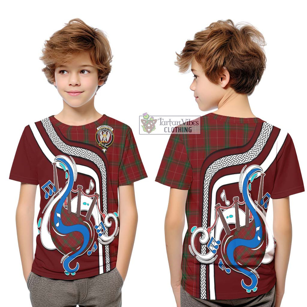 Tartan Vibes Clothing Carruthers Tartan Kid T-Shirt with Epic Bagpipe Style