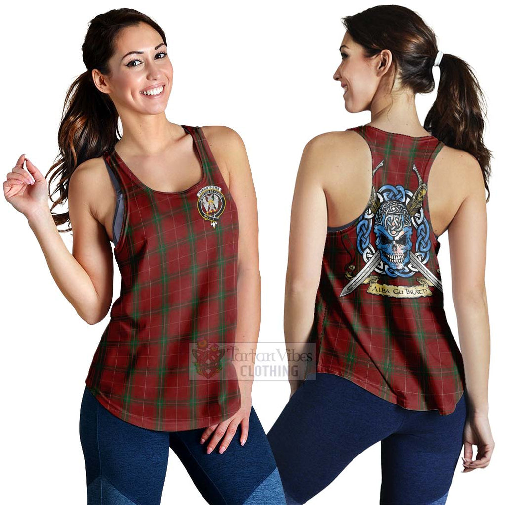 Tartan Vibes Clothing Carruthers Tartan Women's Racerback Tanks with Family Crest Celtic Skull Style