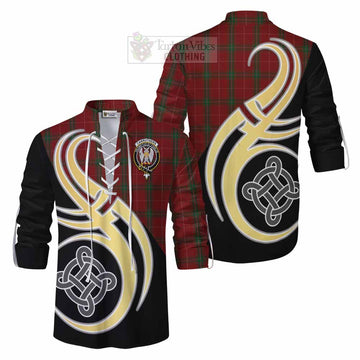 Carruthers Tartan Ghillie Kilt Shirt with Family Crest and Celtic Symbol Style