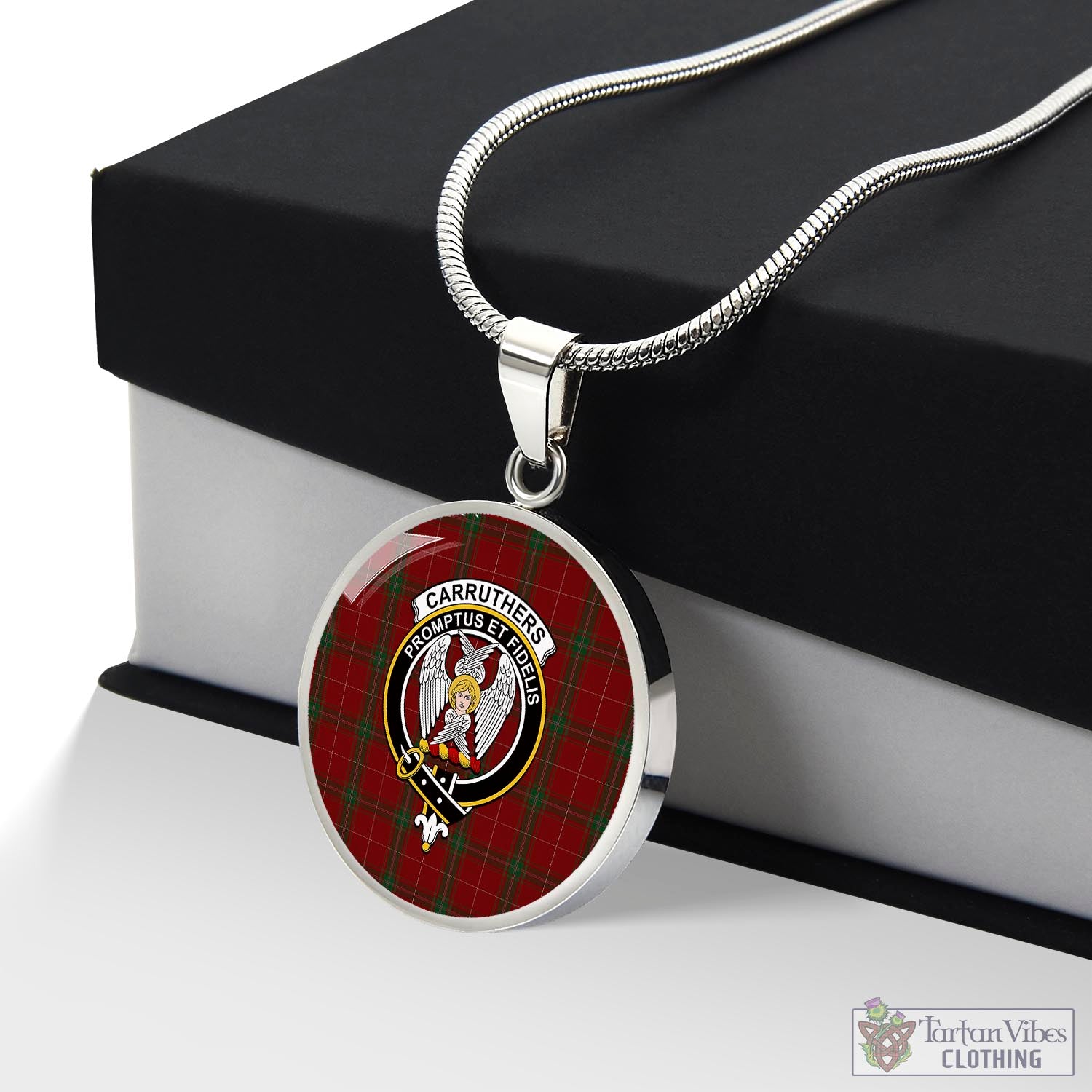 Tartan Vibes Clothing Carruthers Tartan Circle Necklace with Family Crest