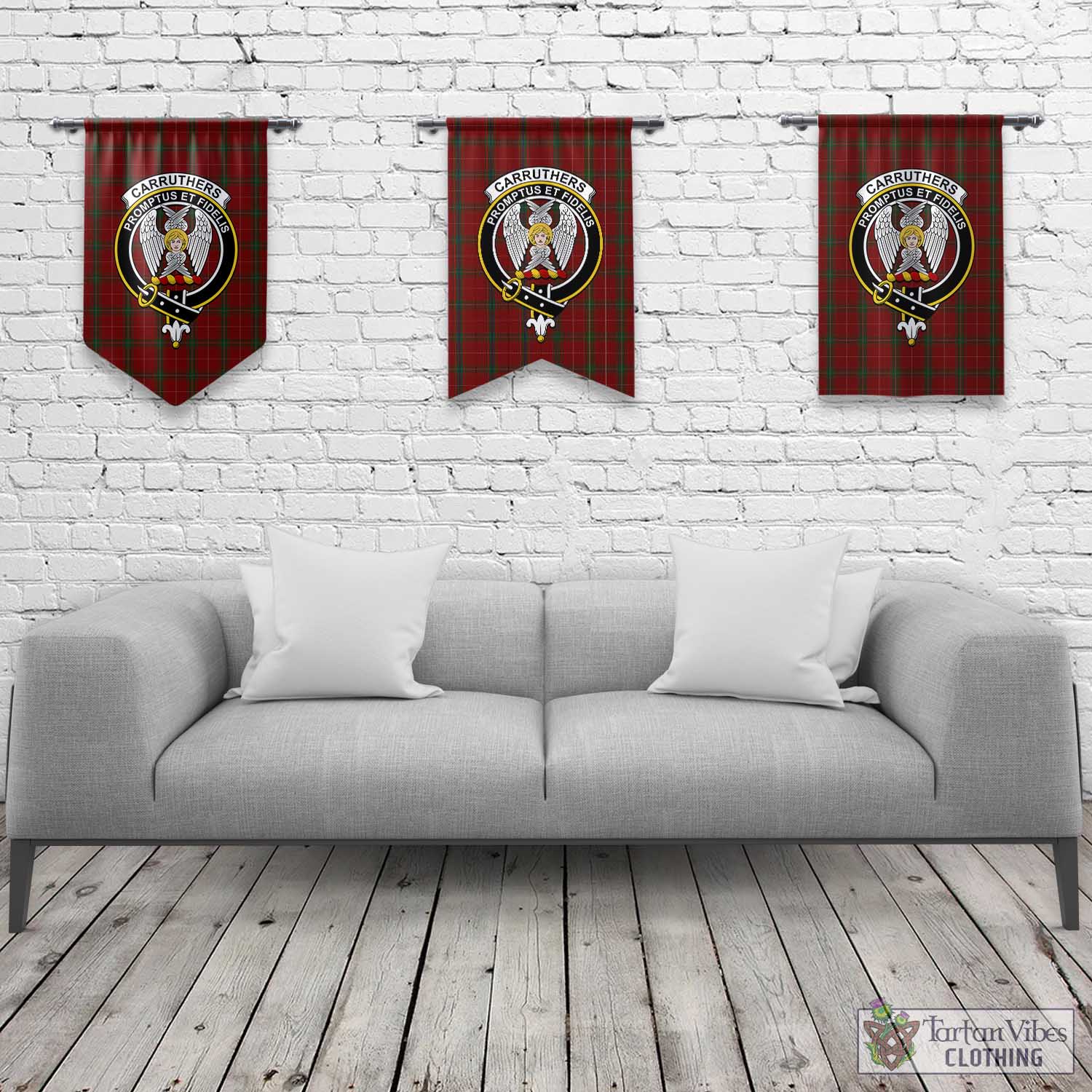 Tartan Vibes Clothing Carruthers Tartan Gonfalon, Tartan Banner with Family Crest