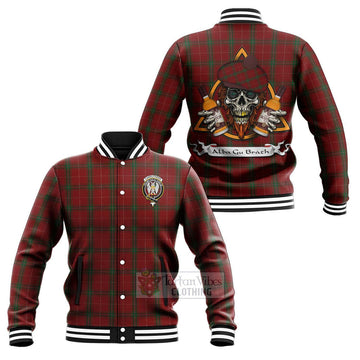 Carruthers Tartan Baseball Jacket with Family Crest and Bearded Skull Holding Bottles of Whiskey