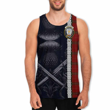 Carruthers Tartan Men's Tank Top with Family Crest Cross Sword Thistle Celtic Vibes